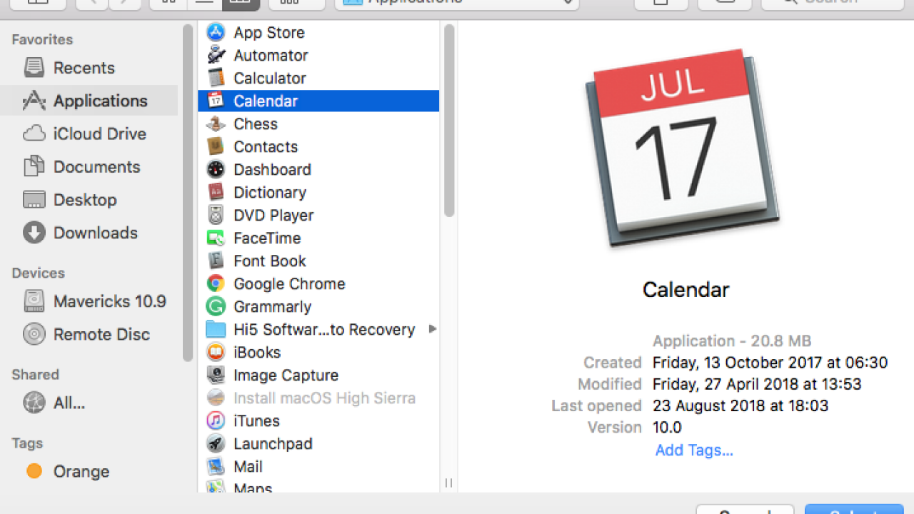 reset calendar for a mac